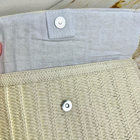 Neiman Marcus Embroidered Bonjour Straw Clutch NWOT - Picture 5 of 10